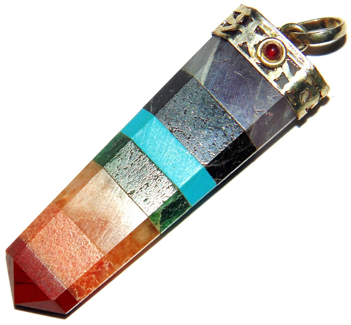 7 Chakra pendant with red garnet cabochon and metal bezel bail