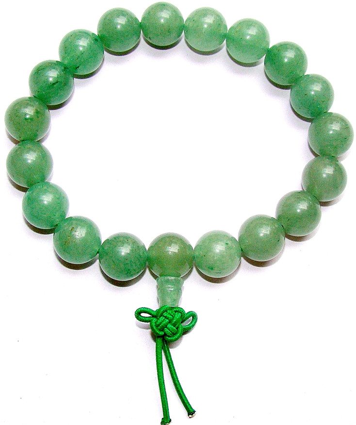 Green aventurine power bracelet with round green beads and green drawstring knot
