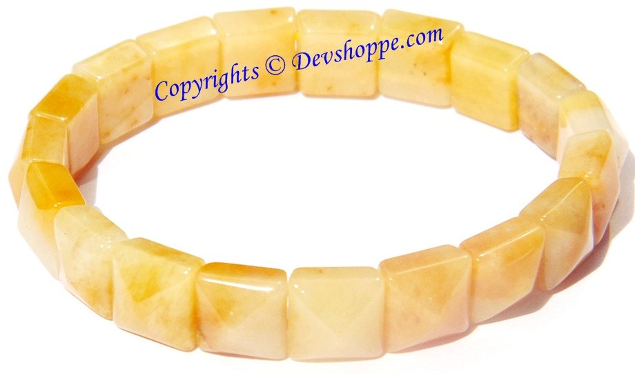 Pyramid-shaped yellow agate bracelet with faceted square beads