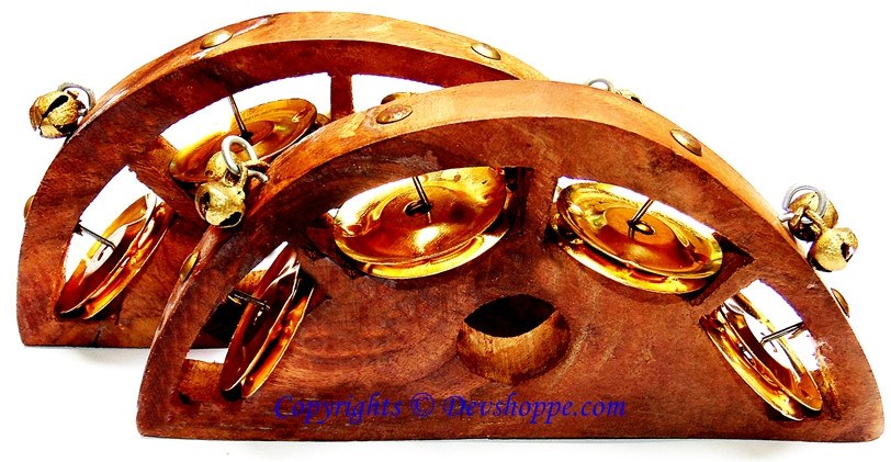 Kartal hand percussion pair: wooden frame with bronze jingling cymbals