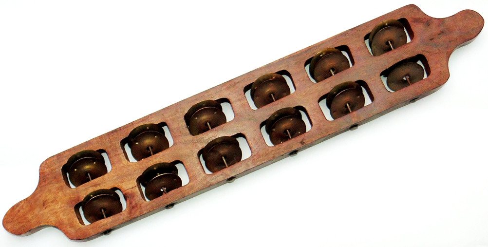 Kartal wooden clappers with brass rings, long board with 12 bells