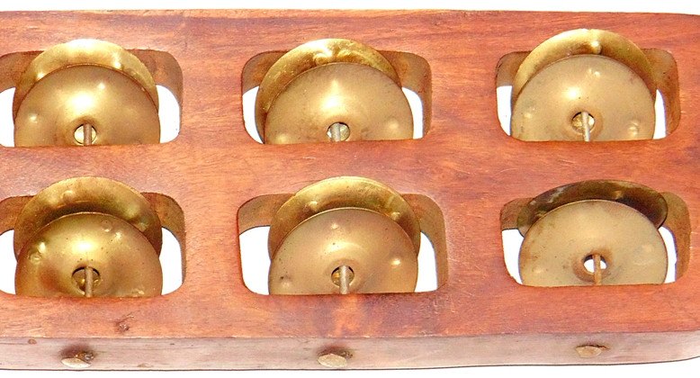 Kartal wooden clappers with brass rings, long board with 12 bells