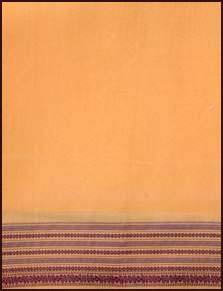 Light yellow puja dhoti with dark striped border at the hem