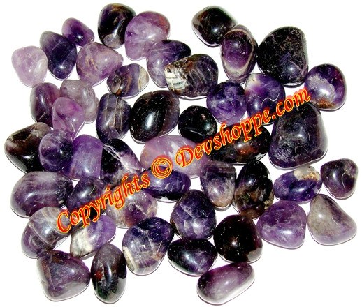 Natural amethyst crystal pebbles, purple and dark violet tumbled stones, mixed shapes