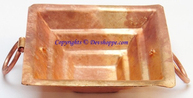 Small pure copper havan kund with two side handles, square bowl
