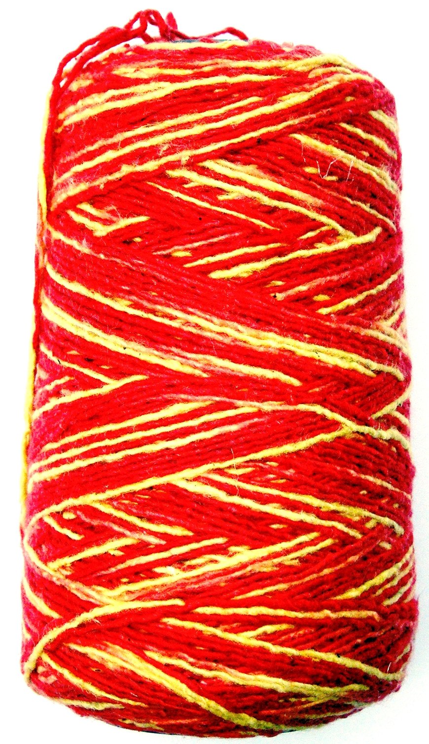 Raksha Sutra sacred thread, red with yellow-and-cream stripes, wound spool