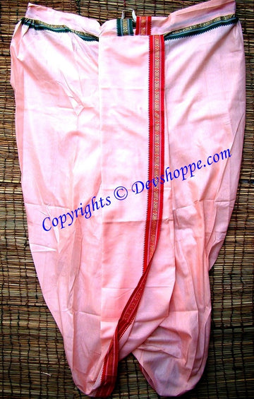 Ready-to-wear dhoti, light pink fabric with red border and center panel