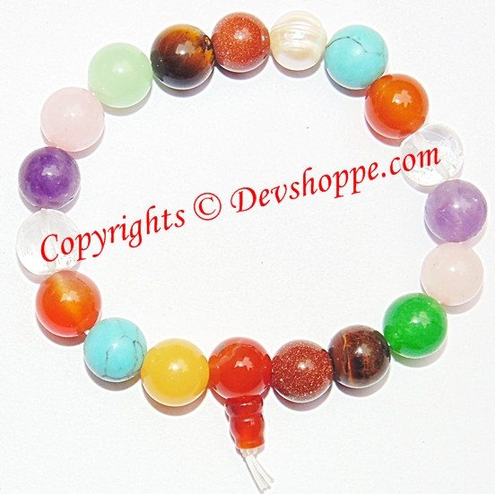 Multi-stone power bracelet with round colorful beads and stretchy string