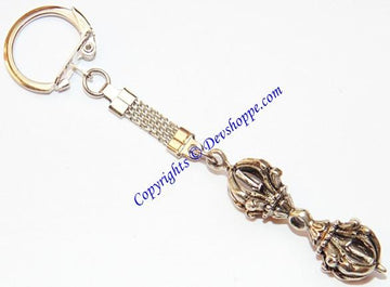 Tibetan Dorje keychain with metal keyring and ornate dorje charm on link