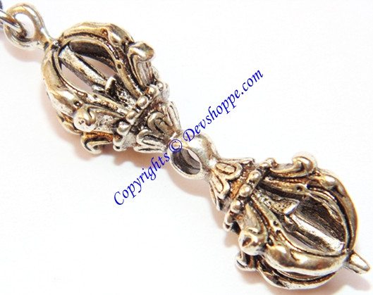 Ornate Tibetan Dorje charm keychain with split ring and detailed metal filigree