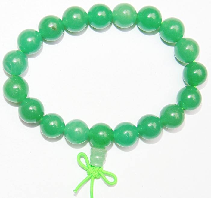 Green jade bead power bracelet with knot bow; round beads, elastic fit