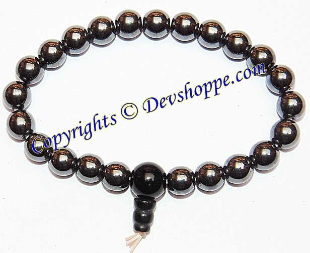 Hematite stone bracelet with round dark beads, elastic stretch cord