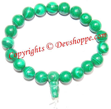 Malachite power bracelet with round green striped beads and small cross charm