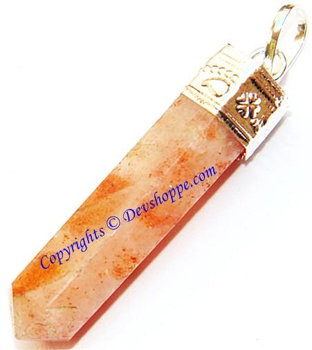 Natural orange quartz pencil-shaped pendant with metal loop bail