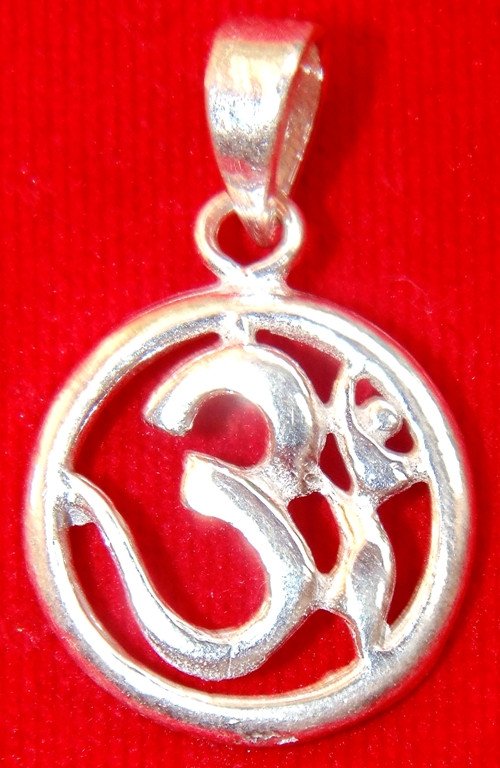 Pure silver Om (Aum) pendant with circular frame and engraved sacred symbol