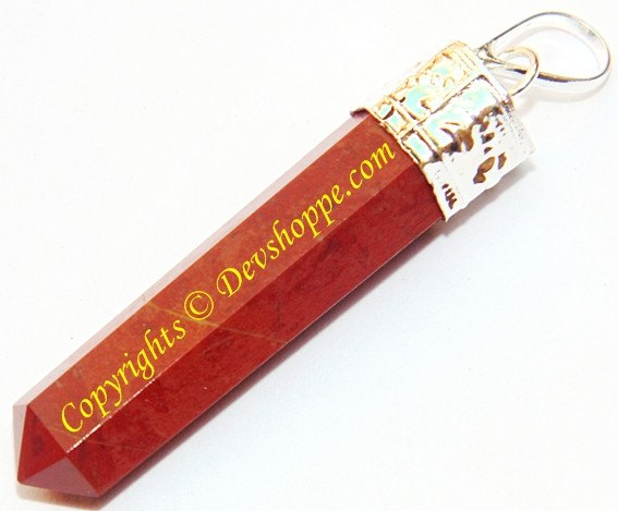 Red jasper pencil-shaped pendant, metal loop bail