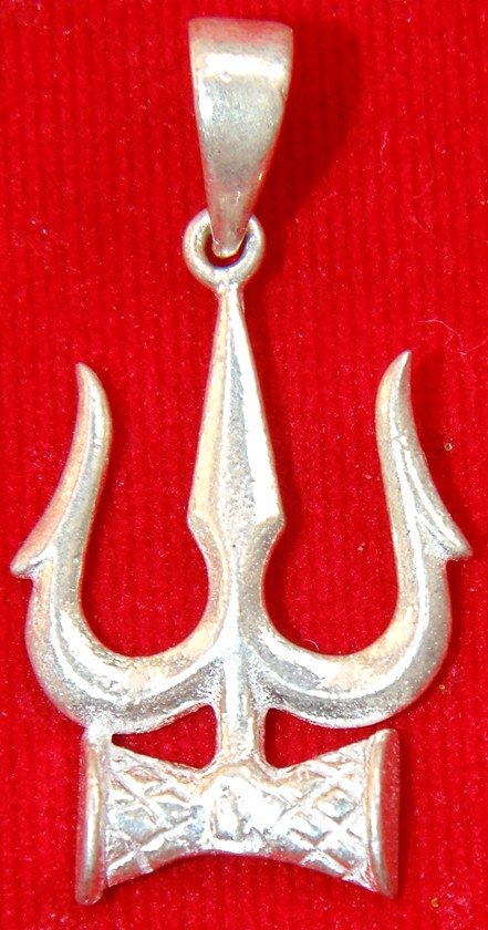 Pure silver Shiva trishul pendant with damru drum