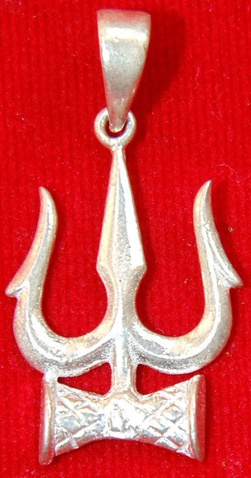 Pure silver Shiva trishul pendant with damru drum