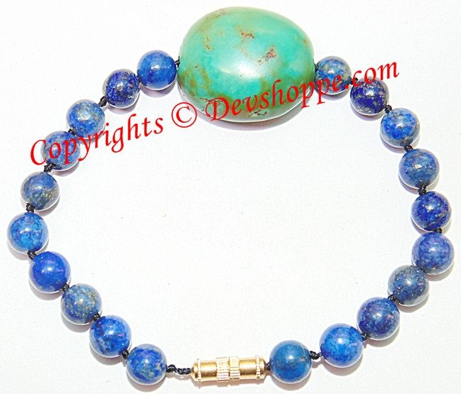 Lapiz and Turquoise beaded bracelet with round blue stones and turquoise central bead