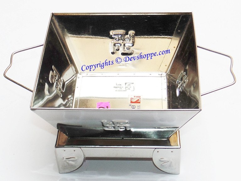 5-inch stainless steel havan kund, open rectangular bowl with lid latch
