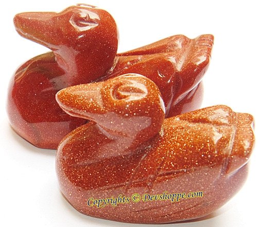 Glitter orange-brown Mandarin duck pair figurine with carved spiral details