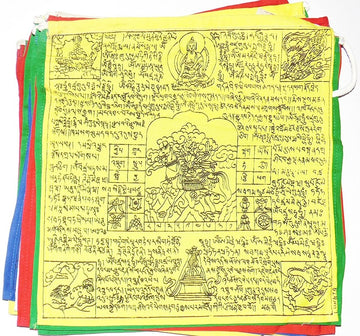 Tibetan windhorse prayer flags set of 20, multicolored pennants with Tibetan script and icon