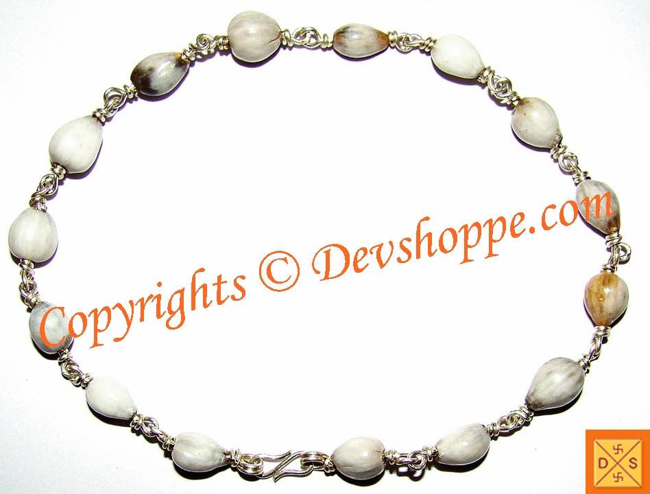 Pure silver beaded bracelet with oval beads and linked chain