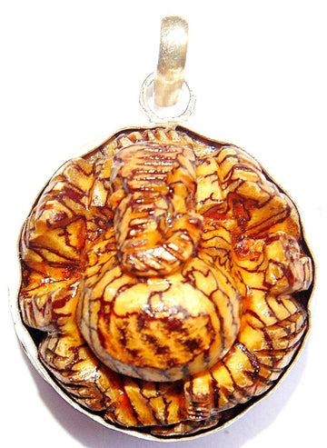 Supari Ganesha Silver Pendant—round amber-toned deity design with silver bail