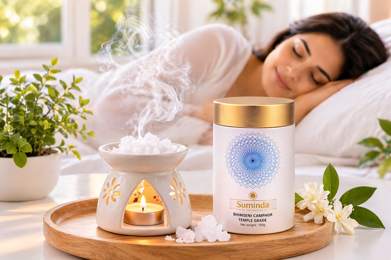 Suminda by DevShoppe Bhimseni Camphor - Temple Grade Kapoor (100g) | Strong Aroma, Clean Burning, Minimal Residue | Ideal for Puja, Aarti & Daily Ritual Use | Premium Jar Packaging