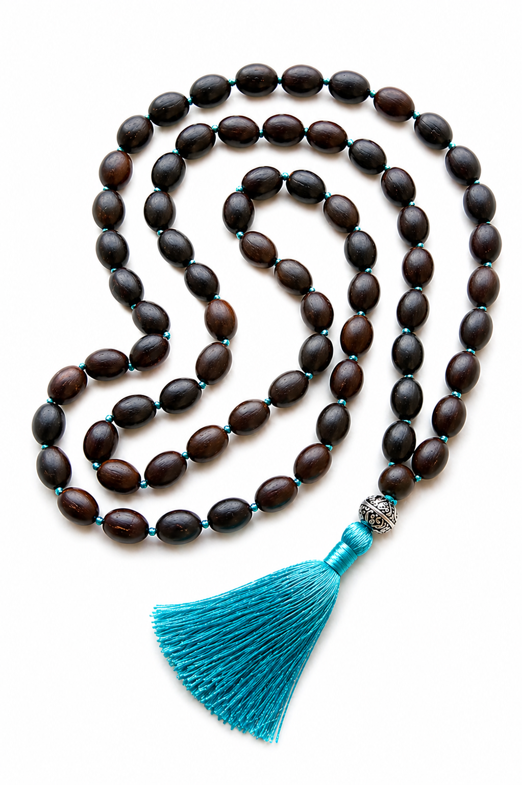 Kamal Gatta 108-bead lotus seed japa mala with guru bead and blue tassel