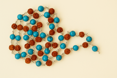 Rudraksha Magnesite combination mala in silver wire