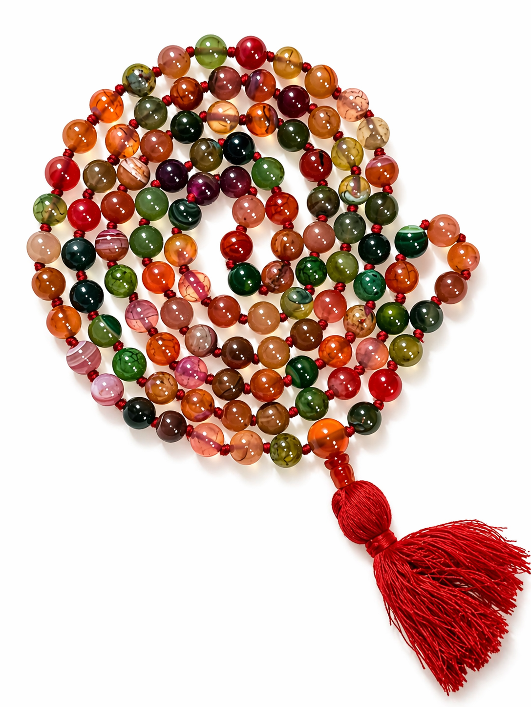 108 Beads Multi Color Agate Mala Necklace | Natural Gemstone Prayer Mala for Meditation Yoga Japa Japamala Unisex