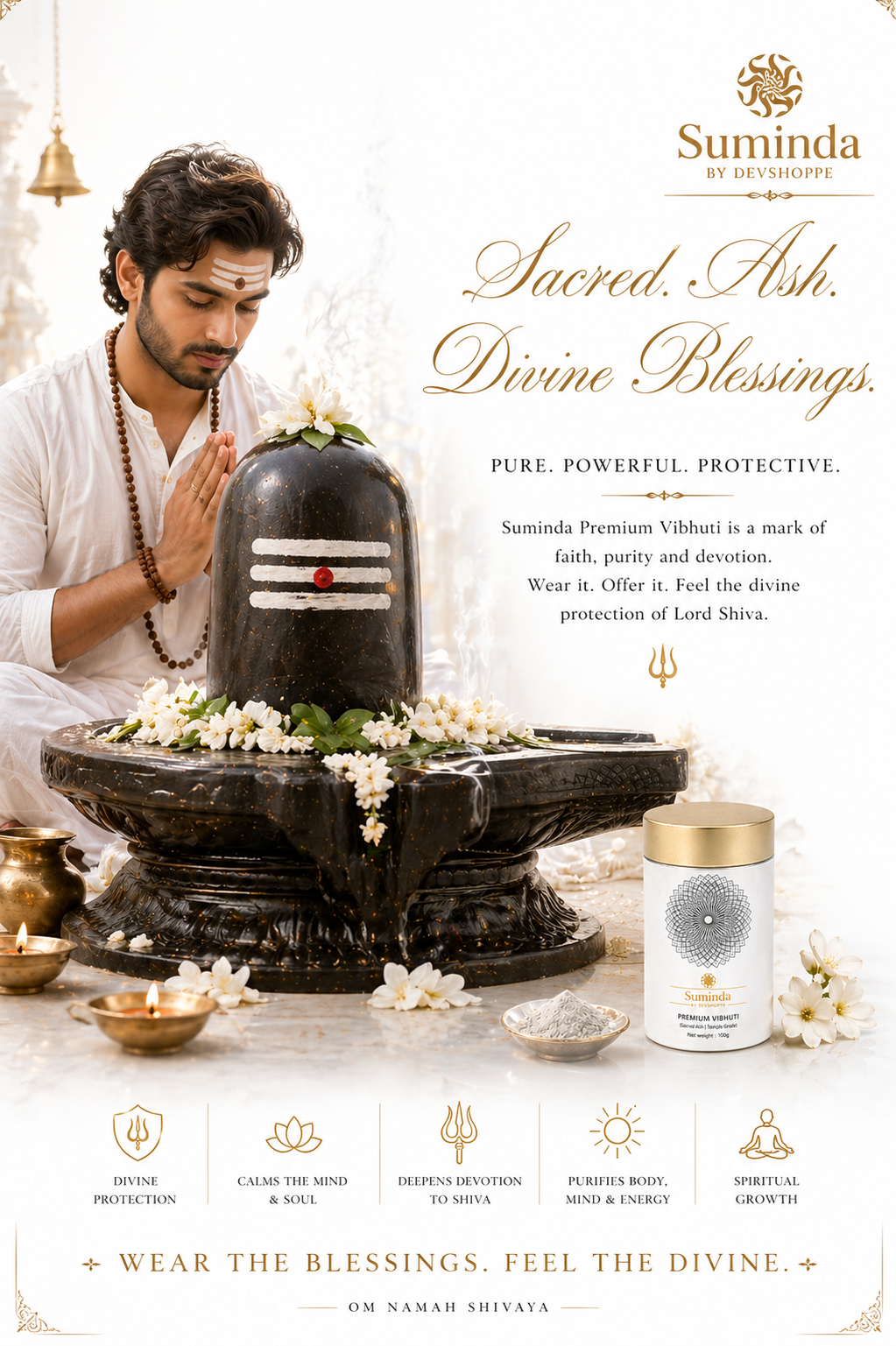 Suminda Premium Vibhuti by DevShoppe - Temple Grade Sacred Bhasma for Tilak, Puja & Daily Worship (100g)