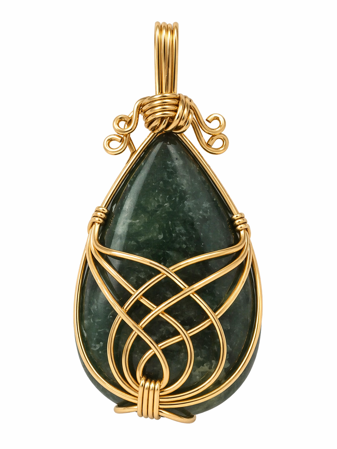 Green Aventurine Wire Wrapped Pendant for Women & Men | Natural Teardrop Crystal Stone Pendant | Handmade Gold Tone Jewelry Charm