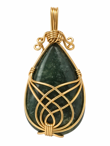 Green Aventurine Wire Wrapped Pendant for Women & Men | Natural Teardrop Crystal Stone Pendant | Handmade Gold Tone Jewelry Charm