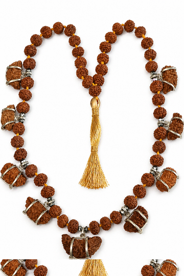 Premium Half-Moon Rudraksha Mala with 925 Sterling Silver (9 Beads)