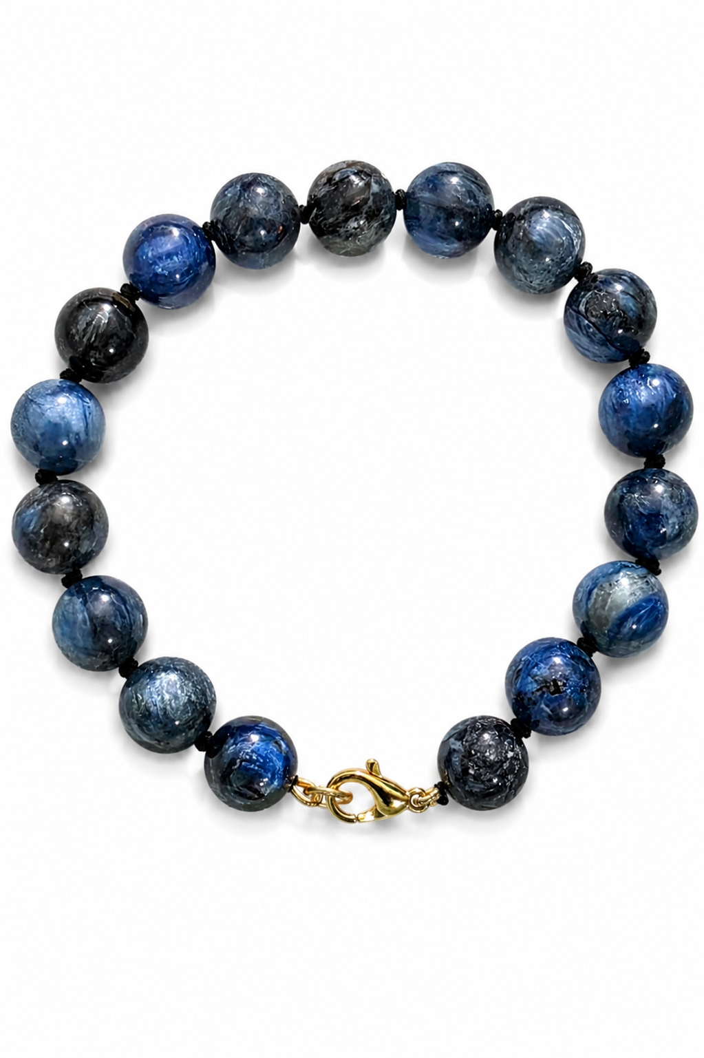 Natural Kyanite Bracelet for Women & Men - 10 mm Genuine Kyanite Gemstone Beads, Handcrafted Thread Bracelet with Gold Tone Lobster Clasp | Premium Crystal Jewelry | Gift for Everyday Wear