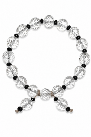 Sphatik diamond-cut crystal beads bracelet, clear 8mm beads with black spacers, adjustable