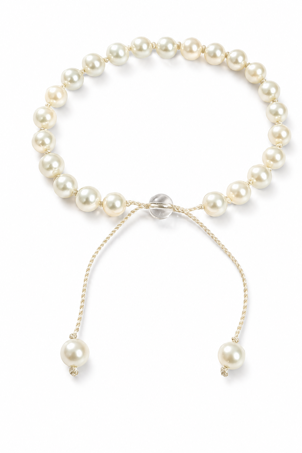 7mm pearl bead bracelet with adjustable thread, round off-white pearls and sliding knot