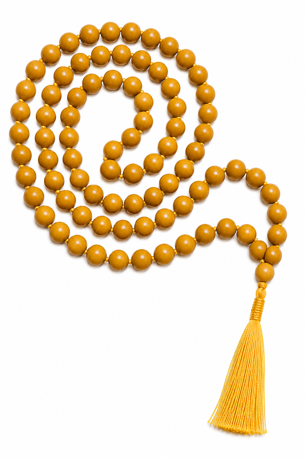 Yellow jasper bead mala necklace with knotted string and tassel