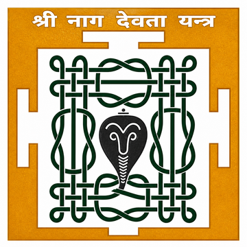 Sri Naga Devta yantra in brass: green pattern with black cobra, square design