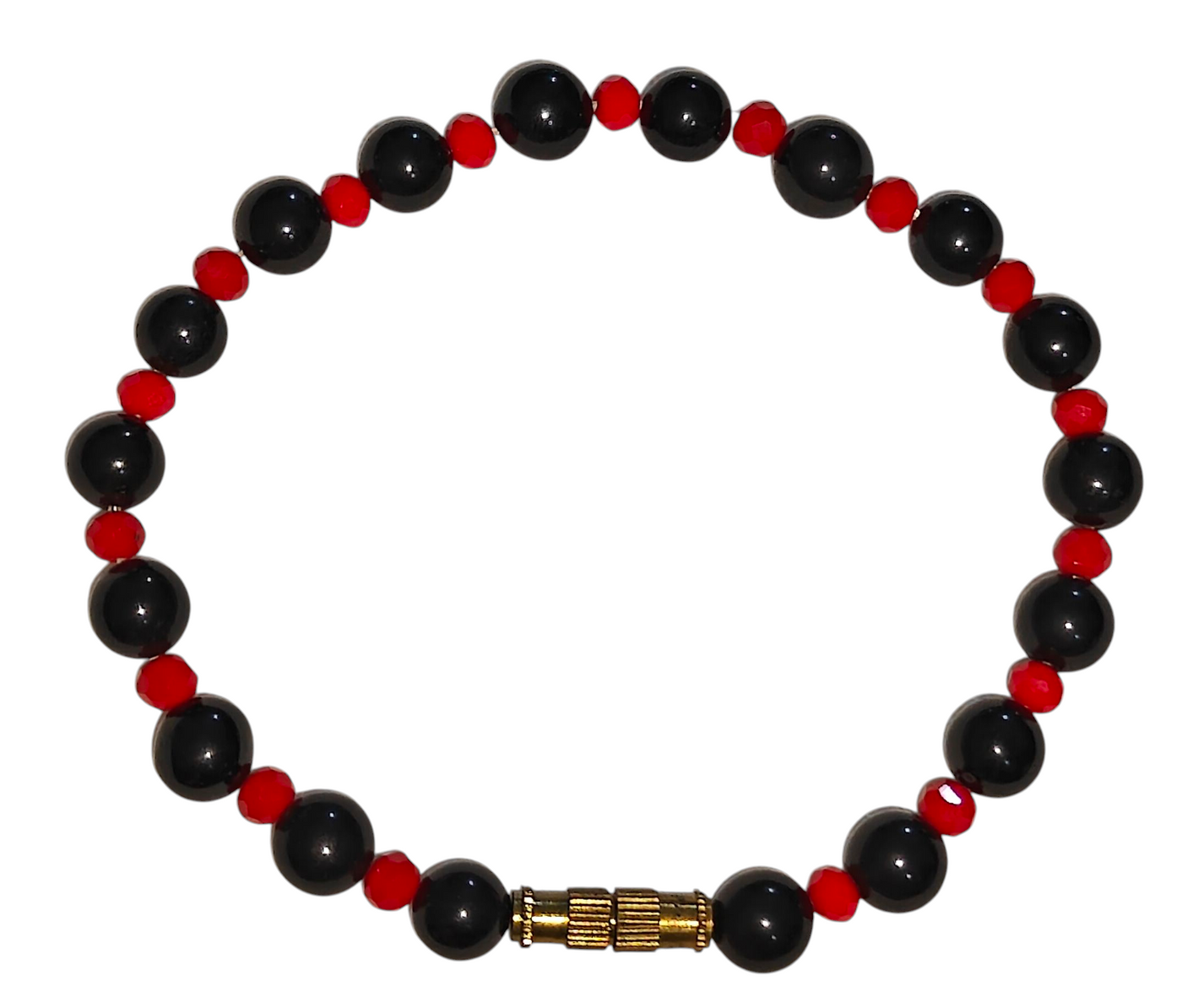 Black Hakik wristband with red glass spacers