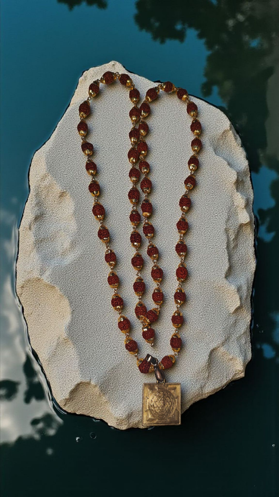 Shree yantra meru brass locket in Rudraksha mala