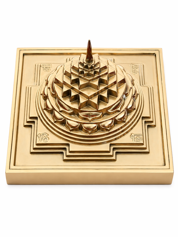 Brass 3D Shree Yantra Maha Meru Hollow Single Piece No Joints
