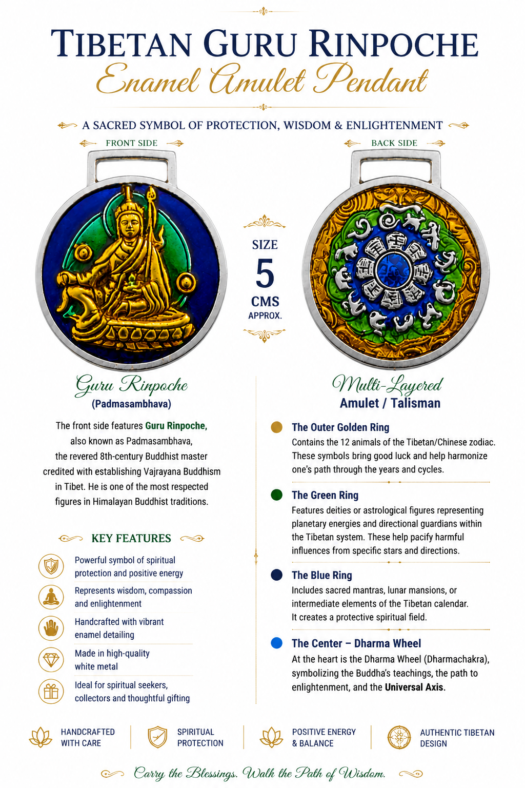 Tibetan Guru Rinpoche Pendant - Sacred Enamel Amulet with Padmasambhava Design, Spiritual Protection & Wisdom Symbol