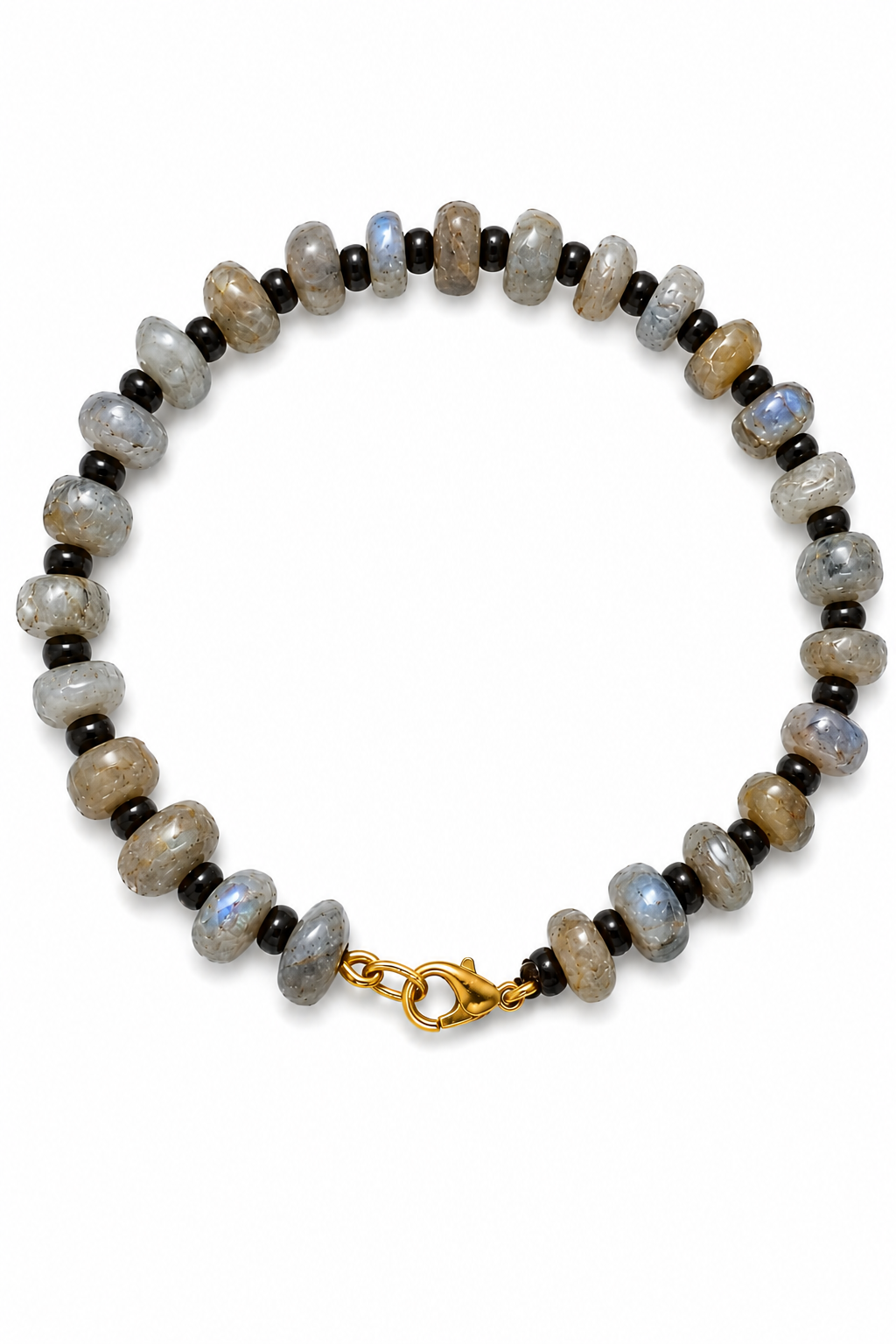 Labradorite Rondelle Bracelet for Women | Natural 6–7 mm Gemstone Beads with Black Spacers | Elegant Handmade Crystal Bracelet | Gift for Women | Everyday Fashion Jewelry