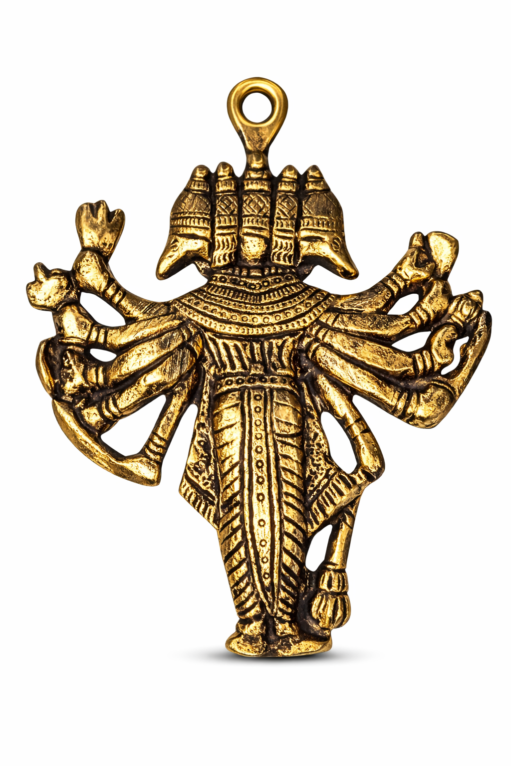 Panchmukhi Hanuman brass hanging idol, back detail with five heads, loop at top