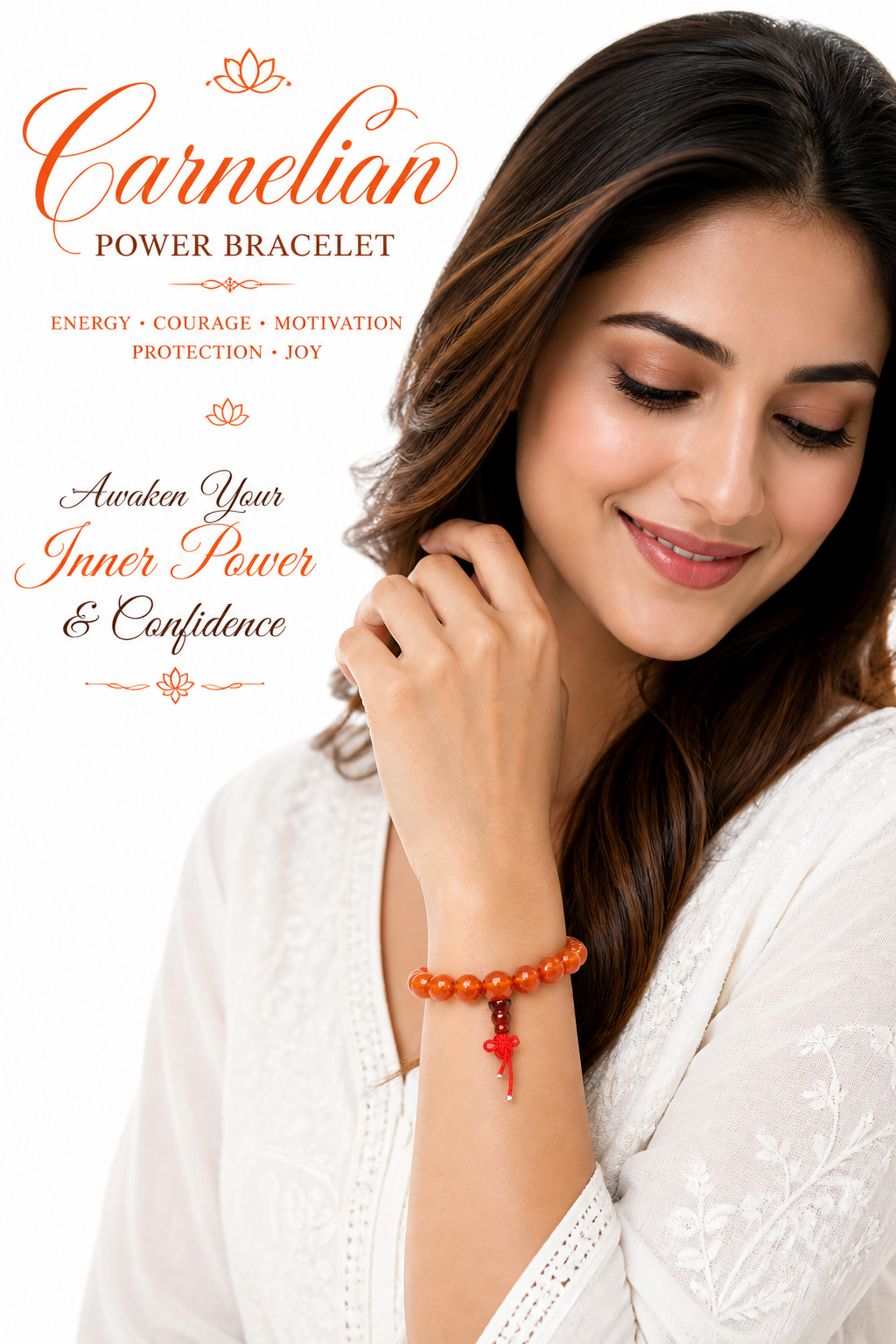 Carnelian Power Bracelet - Natural Orangish Beads | Sacral Chakra Energy Bracelet | Stretch Elastic 8mm Bracelet