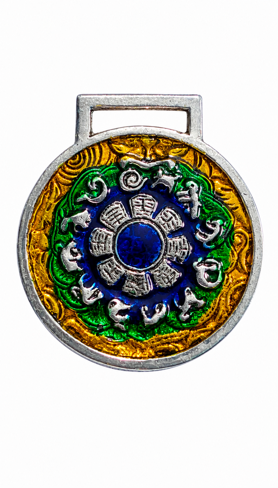 Tibetan Guru Rinpoche Pendant - Sacred Enamel Amulet with Padmasambhava Design, Spiritual Protection & Wisdom Symbol