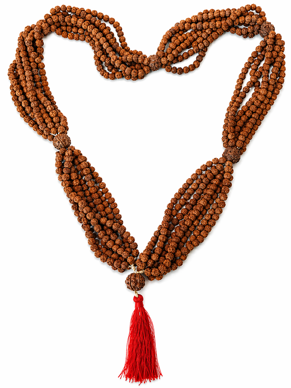 1008 Beads Rudraksha Kantha Mala Necklace 7.5 mm | Multi Strand Sacred Prayer Mala with Tassel for Meditation Puja Yoga Spiritual Wear
